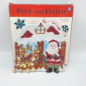 Fitz & Floyd Dear Santa Promo Canape Plate Ceramic Christmas Dish Reindeer 9"